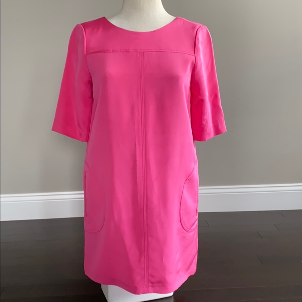 Ali ro hot pink silk shift dress w/ pockets